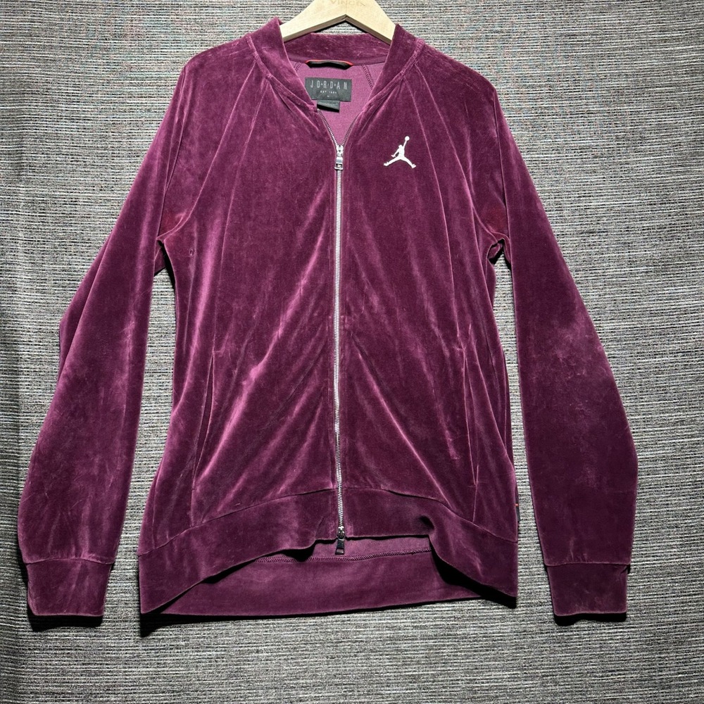 Jordan Jacket Men M Burgundy LS AH2357-609 Velour Full Zip Jumpman Logo